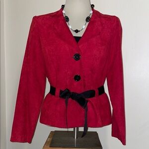 Elegant Red Women's Jacket. Faux Suede. Lightweight. Oversized buttons. Tie Belt